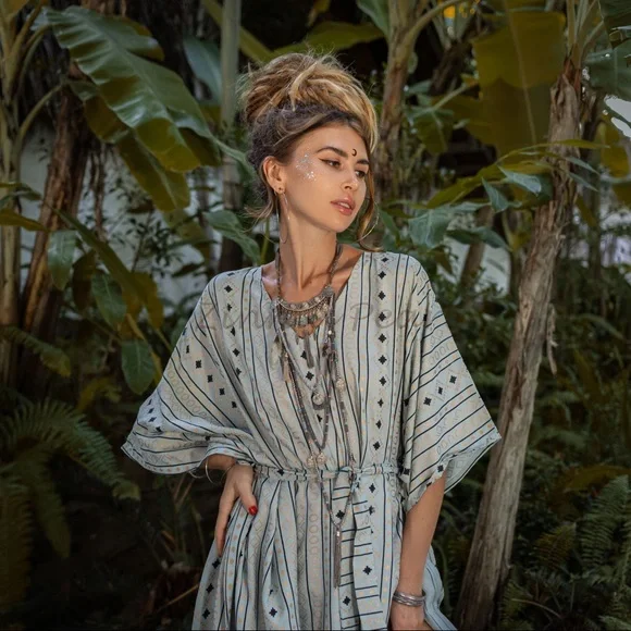 Rosa Dress Kaftan Printed Women Beach Coverups Boho Abaya Gown Festival Dress - Picture 4 of 4